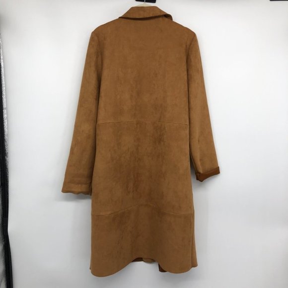 Zara Camel Brown Faux Suede Lightweight Midi Trench Coat EUC size S - Picture 4 of 16